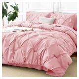 COZYLUX QUEEN COMFORTER SET PINK, 7 PIECES PINTUCK
