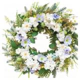 22 INCH SUMMER WREATHS FOR FRONT DOOR - WHITE BLUE
