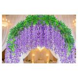 25 PACK PURPLE ARTIFICIAL WISTERIA HANGING FLOWERS