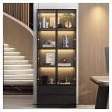 $268 BLACK WOOD 31.5 IN. W DISPLAY CABINET WITH TE