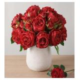 BRIGHT RED AUSTIN ROSE FAUX FLOWERS - 13 BRANCHES