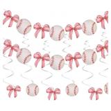 1 LOT (4) PINK BOW AND BASEBALL PARTY DECORATIONS