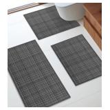 BATHROOM RUGS SETS 3 PIECES, DARK GREY ULTRA THIN
