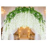 25PCS WISTERIA HANGING FLOWERS,3.6 FEET/PIECE WHIT
