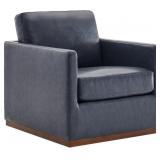 $600 CHITA FAUX LEATHER SWIVEL ACCENT CHAIR, WOOD