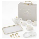 PORCELAIN BUTTERFLY WHITE & GOLD TONE TEA SET MEMB