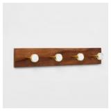 METAL AND FAUX MARBLE 4 GOLD HOOKS RAIL ON ACACIA