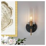 ZEVNI MODERN 1-LIGHT BRASS GOLD WALL SCONCE, BLACK