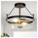 $190 MODERN FARMHOUSE BLACK SEMI-FLUSH MOUNT, 12.5