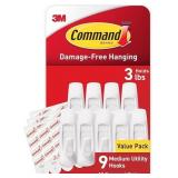 COMMAND MEDIUM WHITE HOOKS, 9 HOOKS, 12 STRIPS | D