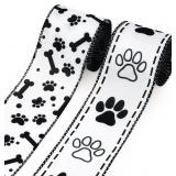 2 ROLL 2.5" PAW PRINT RIBBONS BLACK AND WHITE DOG
