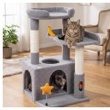 30" CAT TOWER FOR KITTENS, COMPACT LIGHT GRAY CAT