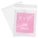 200 PCS- 9" X 12" CLEAR ZIP BAGS - RECLOSABLE PLAS