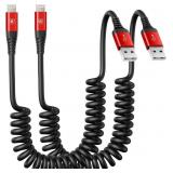 COILED LIGHTNING CABLE 3FT, 2 PACK IPHONE CHARGER