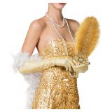 OSTRICH FEATHER HAND FAN RHINESTONE 1920S FLAPPER
