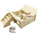 WOODEN HAMSTER HIDEOUT TUNNEL MULTI-CHAMBER HOUSE