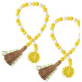 2 PIECES LEMON WOOD BEAD GARLAND WITH TASSELS FARM