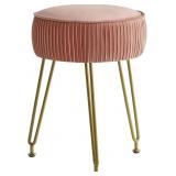 IBUYKE VELVET VANITY STOOL OTTOMAN, ROUND FOOTREST