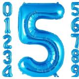 BLUE NUMBER 5 BALLOON 40 INCH, BIG LARGE FOIL HELI