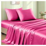 VACVELT 4PCS HOT PINK SATIN SHEETS QUEEN SET, 15-I