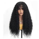 BLACK CURLY WIG WITH BANGS CURLY WIG FOR WOMEN LON
