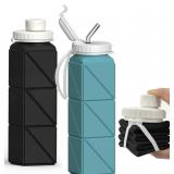COLLAPSIBLE WATER BOTTLES 2 PACK, 21OZ/610ML, SILI