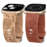 2 PACKS FLORAL ENGRAVED BAND COMPATIBLE WITH FITBI