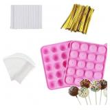 20-CAVITY SILICONE CAKE POP MOLD SET WITH LOLLIPOP