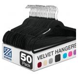 ZOBER BLACK VELVET HANGERS 50 PACK, SLIM NON SLIP