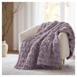 RUCHED FUR LAVENDER GRAY POLYESTER THROW BLANKET