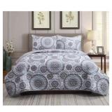 STARBURST 3-PIECE TAN MICROFIBER KING QUILT SET