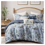 $140 ISADORA 7-PIECE BLUE FLORAL COTTON BLEND KING