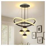16 IN. BLACK GEOMETRIC LED CHANDELIER ADJUSTABLE H
