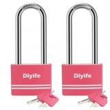 DIYIFE PADLOCK WITH KEY, 2 PACK LONG SHACKLE PADLO