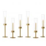 HEWORY GOLD CANDLESTICK HOLDERS: 6PCS GLASS HURRIC