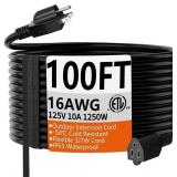 HUANCHAIN BLACK EXTENSION CORD 100 FT, 16 GAUGE, O