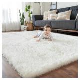 KICHOWUA 5X8 THICK CREAM WHITE FLUFFY SHAG RUG FOR