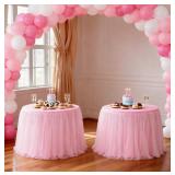 2PACK 48-INCH PINK 2-IN-1 TULLE TABLE SKIRT FOR 4-