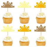 24PCS HALF SUN CUPCAKE TOPPERS BROWN GOLDEN HALFWA