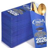 IREER 100 PCS GRADUATION SILVERWARE BAGS, BLUE, HA