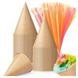 BOAO 100 PCS SNOW CONE CUPS SYRUP SPOON STRAWS,BRO