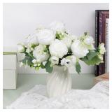 2 BUNDLES REALISTIC WHITE PEONIES ARTIFICIAL FLOWE