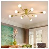 GARWARM GOLD SPUTNIK CHANDELIER, 8-LIGHT SEMI FLUS