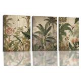 3 PCS FRAMED VINTAGE CANVAS WALL ART: TROPICAL JUN