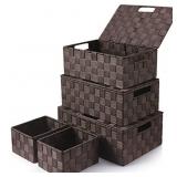 STORAGE BASKETS WITH LIDS: 5 PACK STACKABLE WOVEN