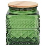 ANSQU SQUARE GREEN GLASS CANISTER, 37OZ CANDY JAR