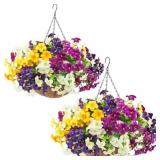 2 SET ARTIFICIAL OUTDOOR FLOWERS WITH HANGING BASK