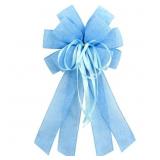 LARGE BLUE BURLAP BOW FOR WREATH, EASTER FARMHOUSE