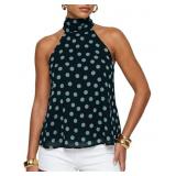 CIOATIN WOMEN CUTE POLKA DOT MESH HALTER TOPS FLOW