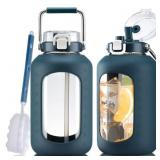 WINSA LARGE GLASS WATER BOTTLE, 100 OZ, DARK BLUE
